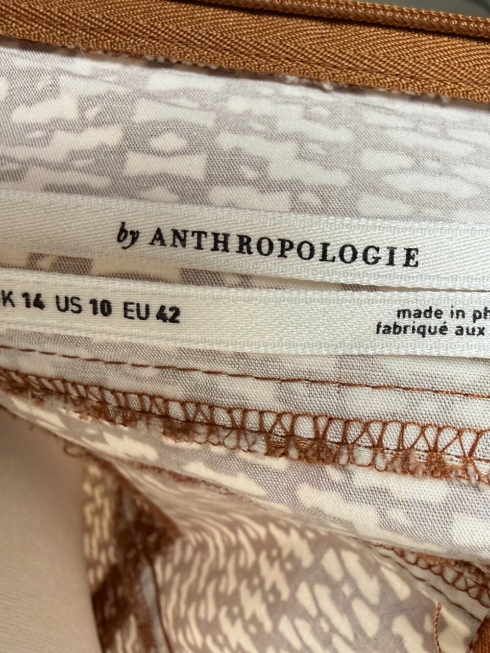 ANTHROPOLOGIE Squareneck Slim Mini Dress, Brown/White Pattern Women's Size 10 - Picture 9 of 9